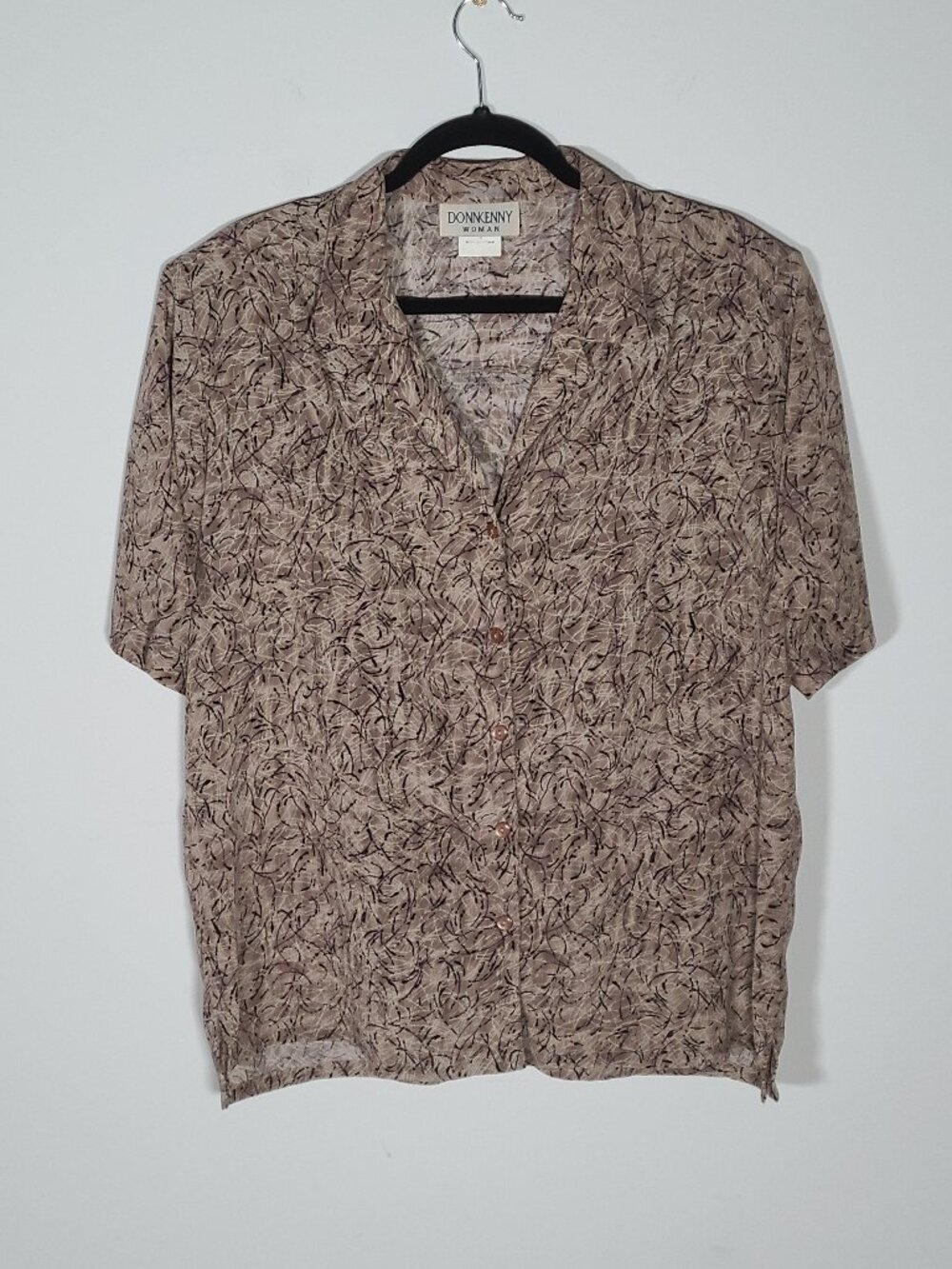 Donn Kenny Beige Tan Print Blouse Size 1X Short Sleeve - Picture 4 of 12